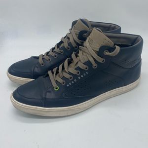 Hugo Boss Mens 46 US 13 Blue Leather Lace Up Fashion Sneakers High Top Attilaser